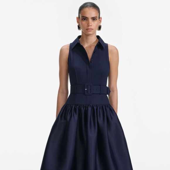 self-portrait Belted Twill Navy Midi Dress Size US2 - MSRP $560 - NWT